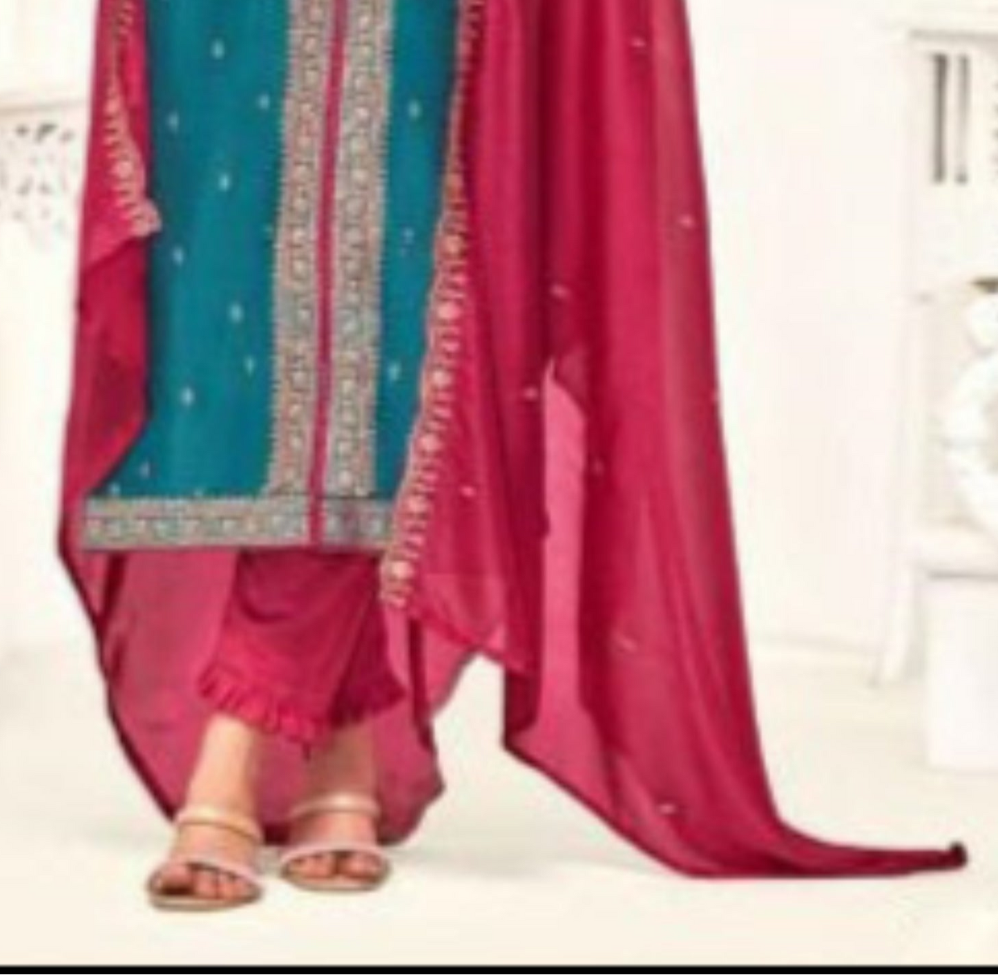 Beautiful Teal Blue Ramadan Special Shalwar Kameez, perfect for Eid and celebration wear for women.