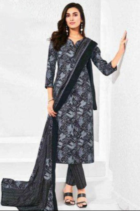 Elegant Prussian Blue Premium Print Pure Cotton Shalwar Kameez for daily and casual wear.