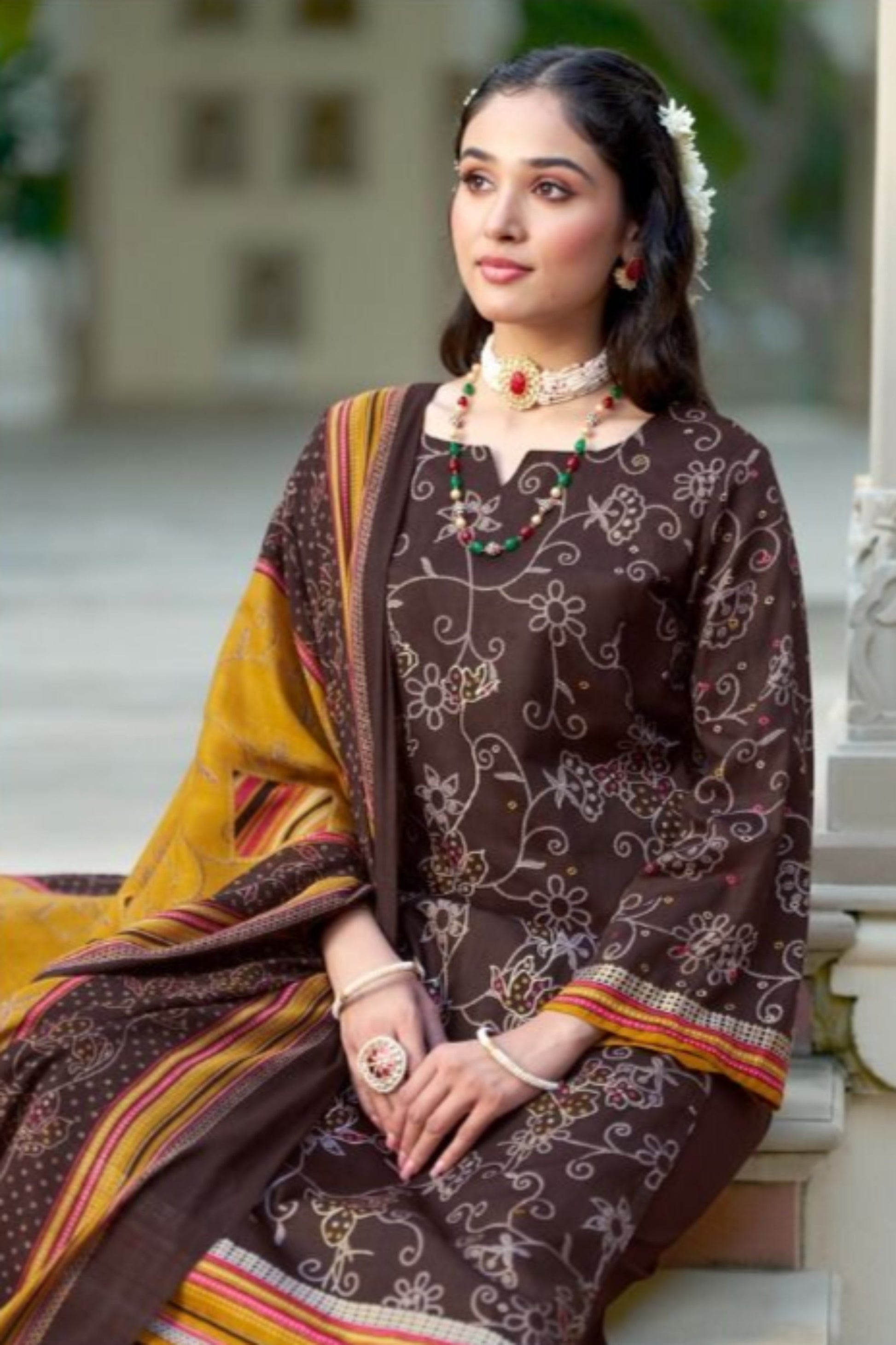 dark brown salwar kameez in pure jam cotton