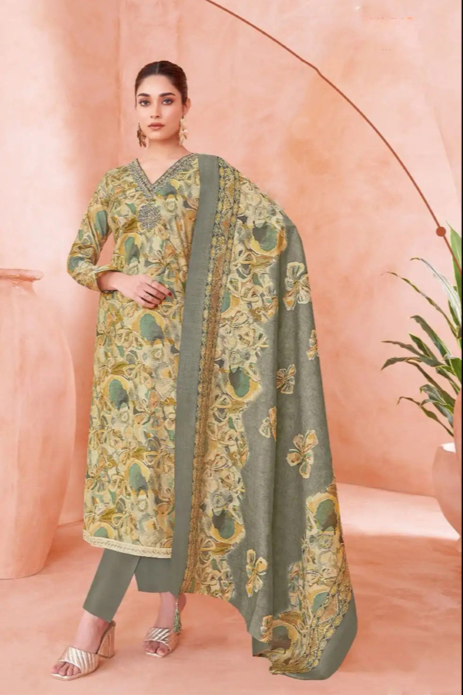 Sage green cotton outfit with a soft and soothing tone, ideal for casual days, summer outings, and minimal festive looks. 