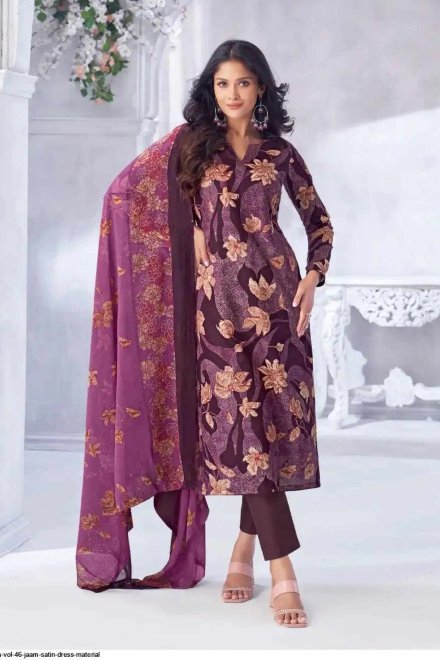 Wine cotton outfit with a deep, luxurious tone, perfect for evening functions, festive celebrations, and elegant everyday wear. 