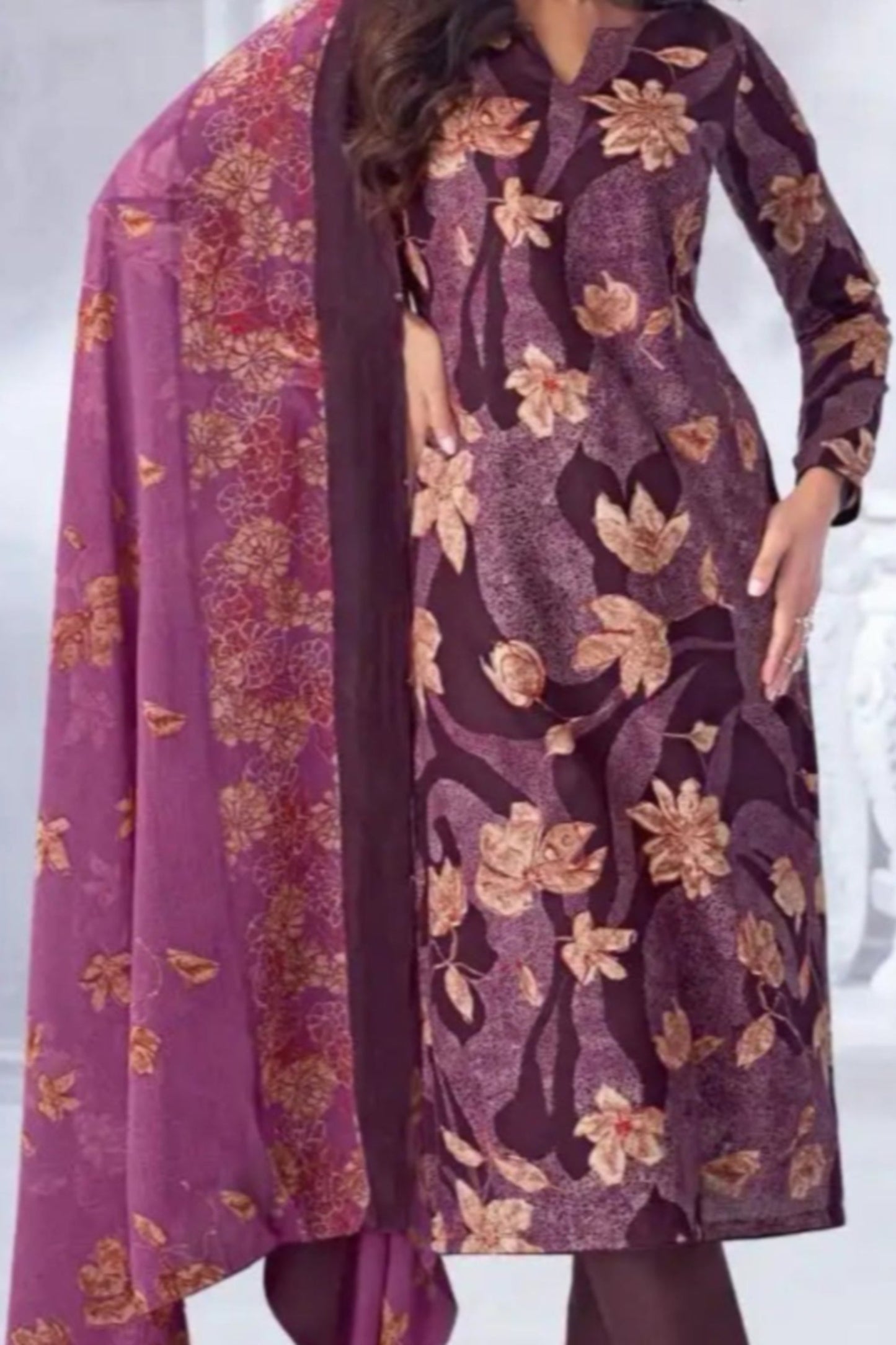 Wine cotton outfit with a deep, luxurious tone, perfect for evening functions, festive celebrations, and elegant everyday wear. 