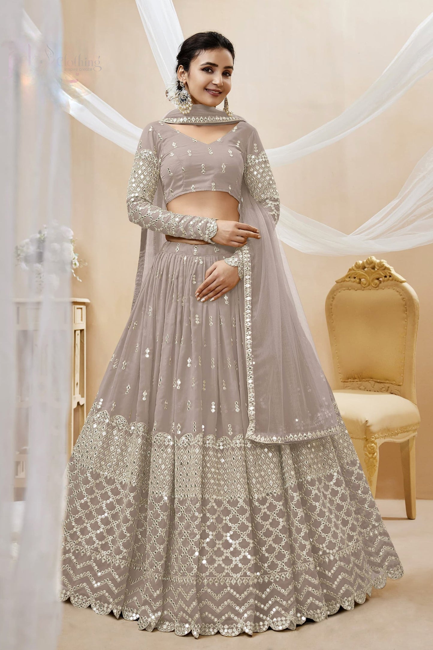 "Chic lehengas for Holi events in America." 