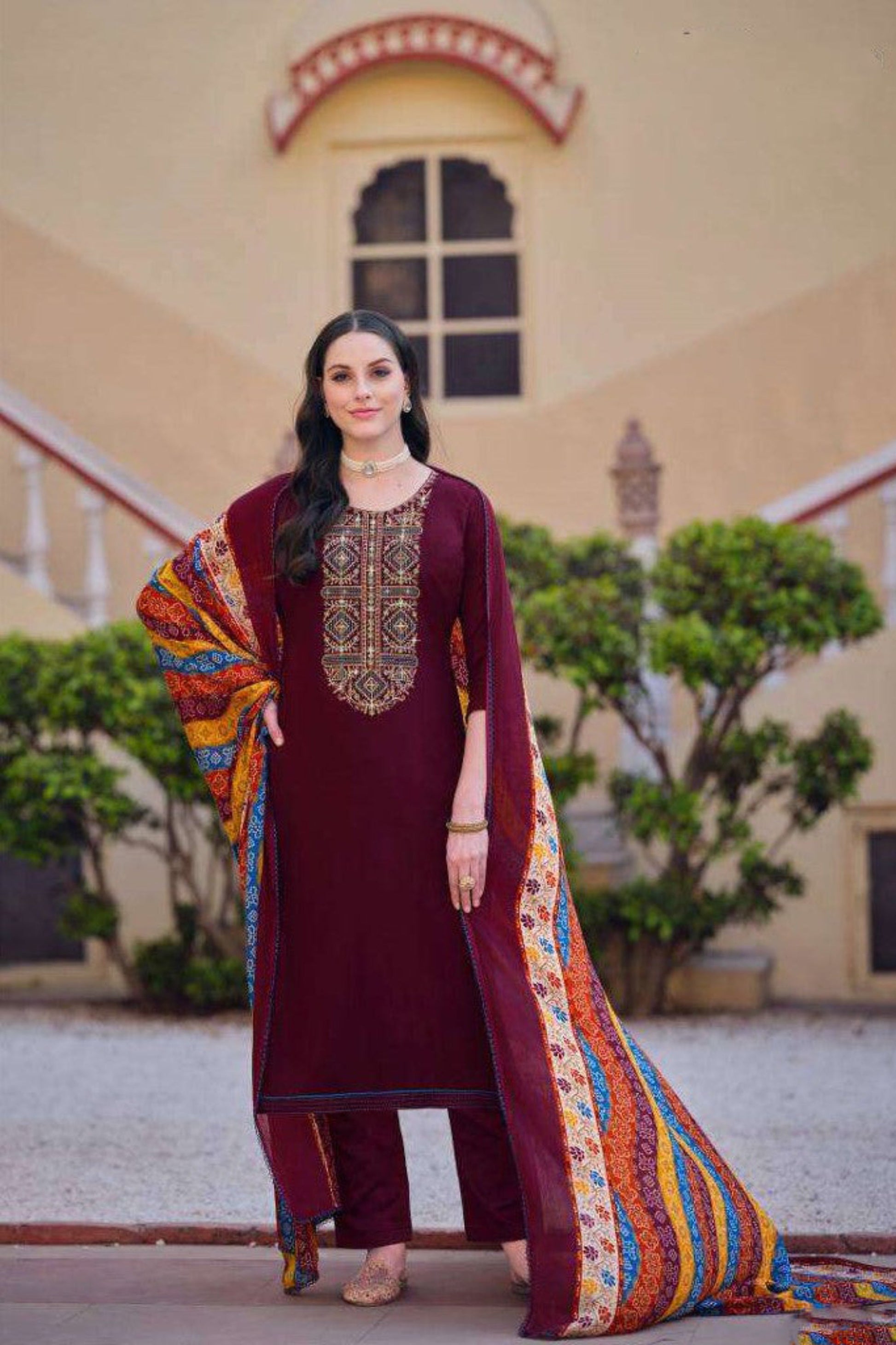 party and Everyday Wear Burgundy Red color shalwar kameez 