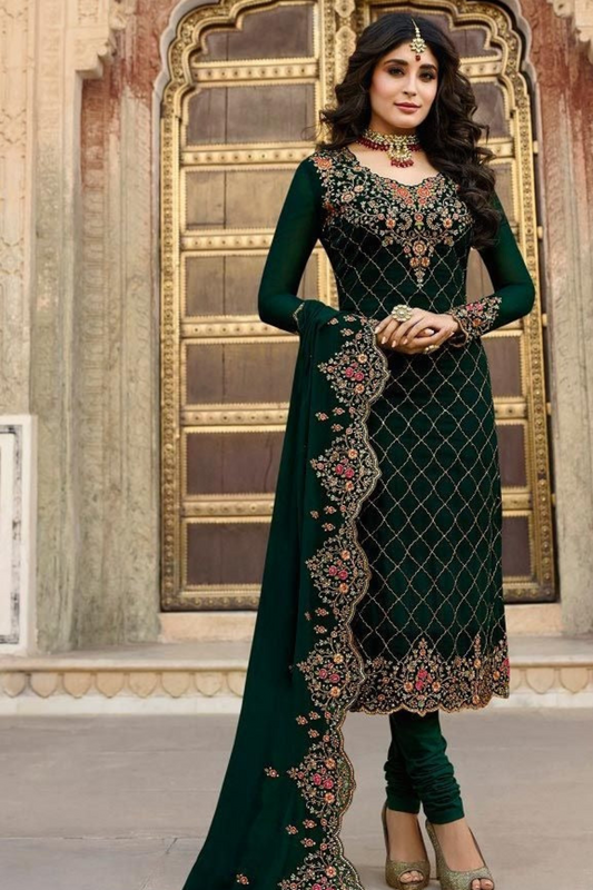 Dark green shalwar kameez ladies full front view