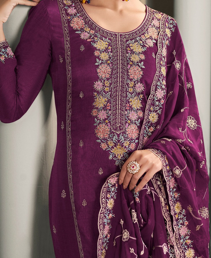 Close-up of moonga silk embroidery thread work