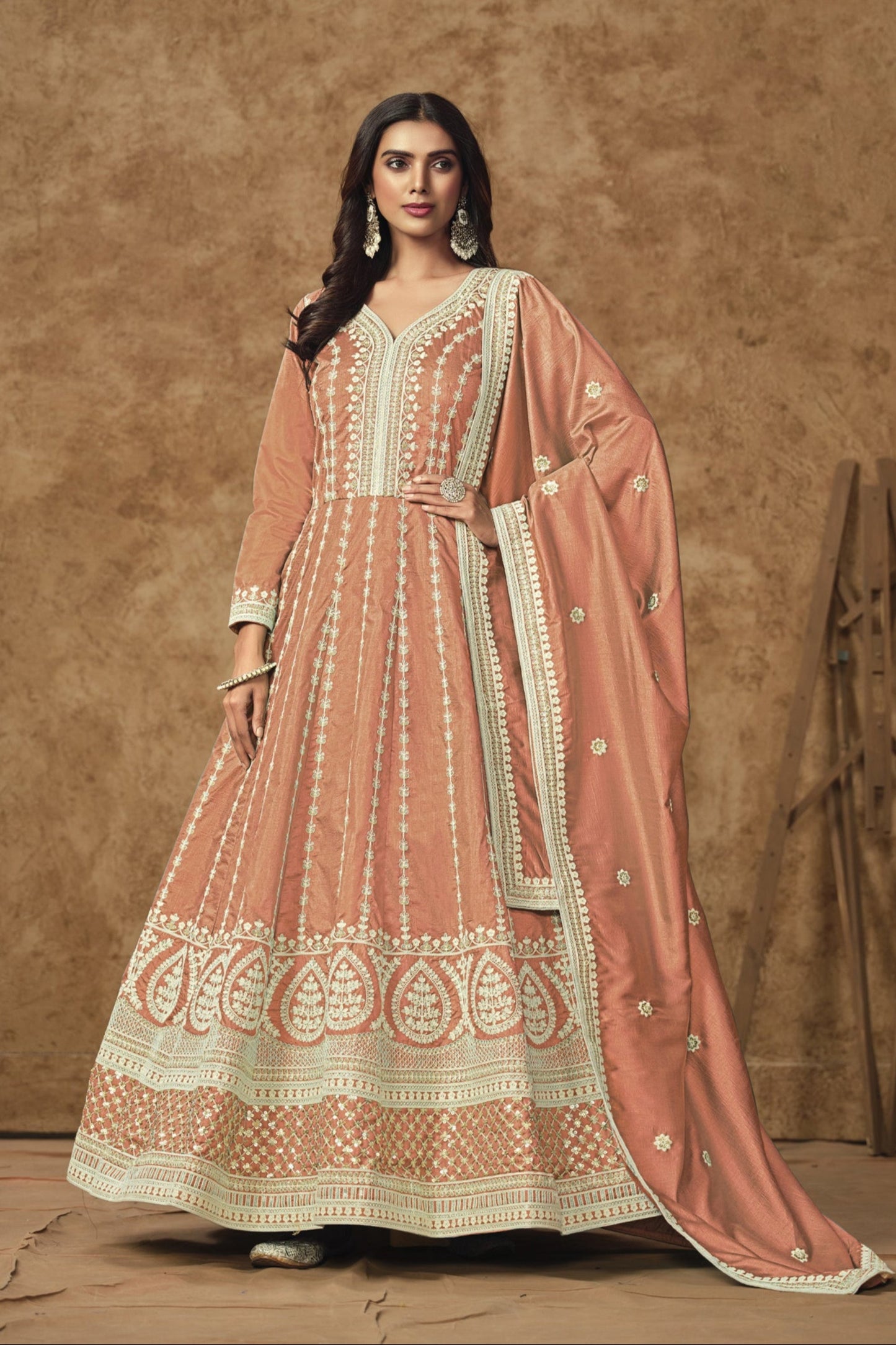 Orange Anarkali Gown for Wedding Party Wear Dupatta Suit for USA Girl's