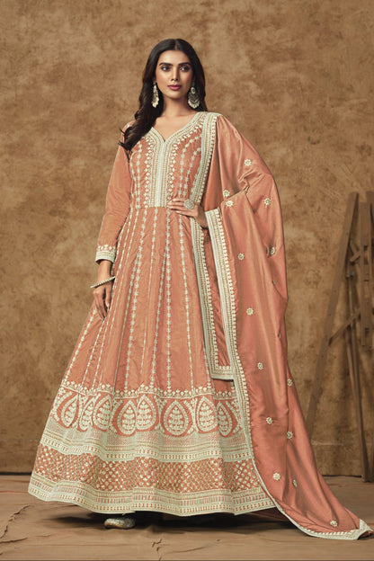 Orange Anarkali Gown for Wedding Party Wear Dupatta Suit for USA Girl's