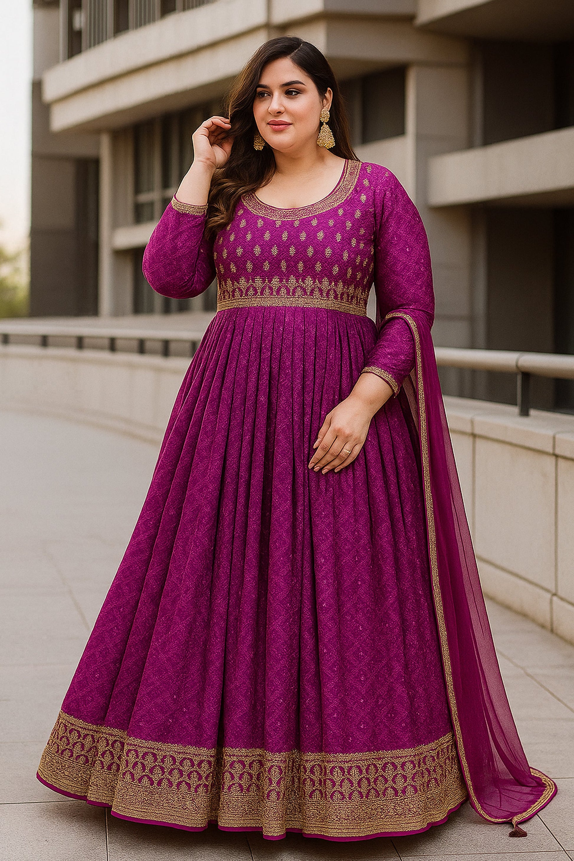 New Indian Designer Purple Anarkali Gown with Heavy Dupatta Suit