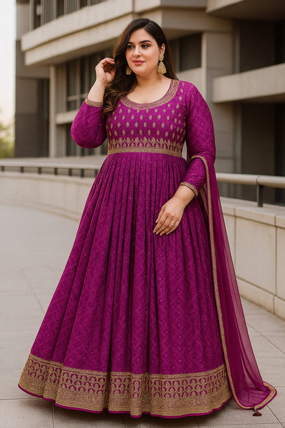 New Indian Designer Purple Anarkali Gown with Heavy Dupatta Suit