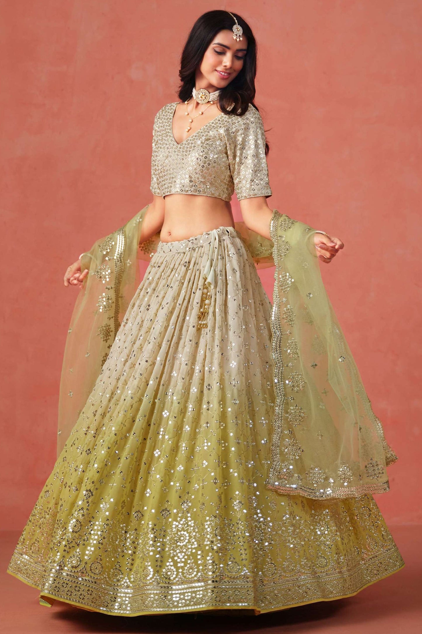 Indian Festive Georgette Lehenga Choli With Matching Net Dupatta