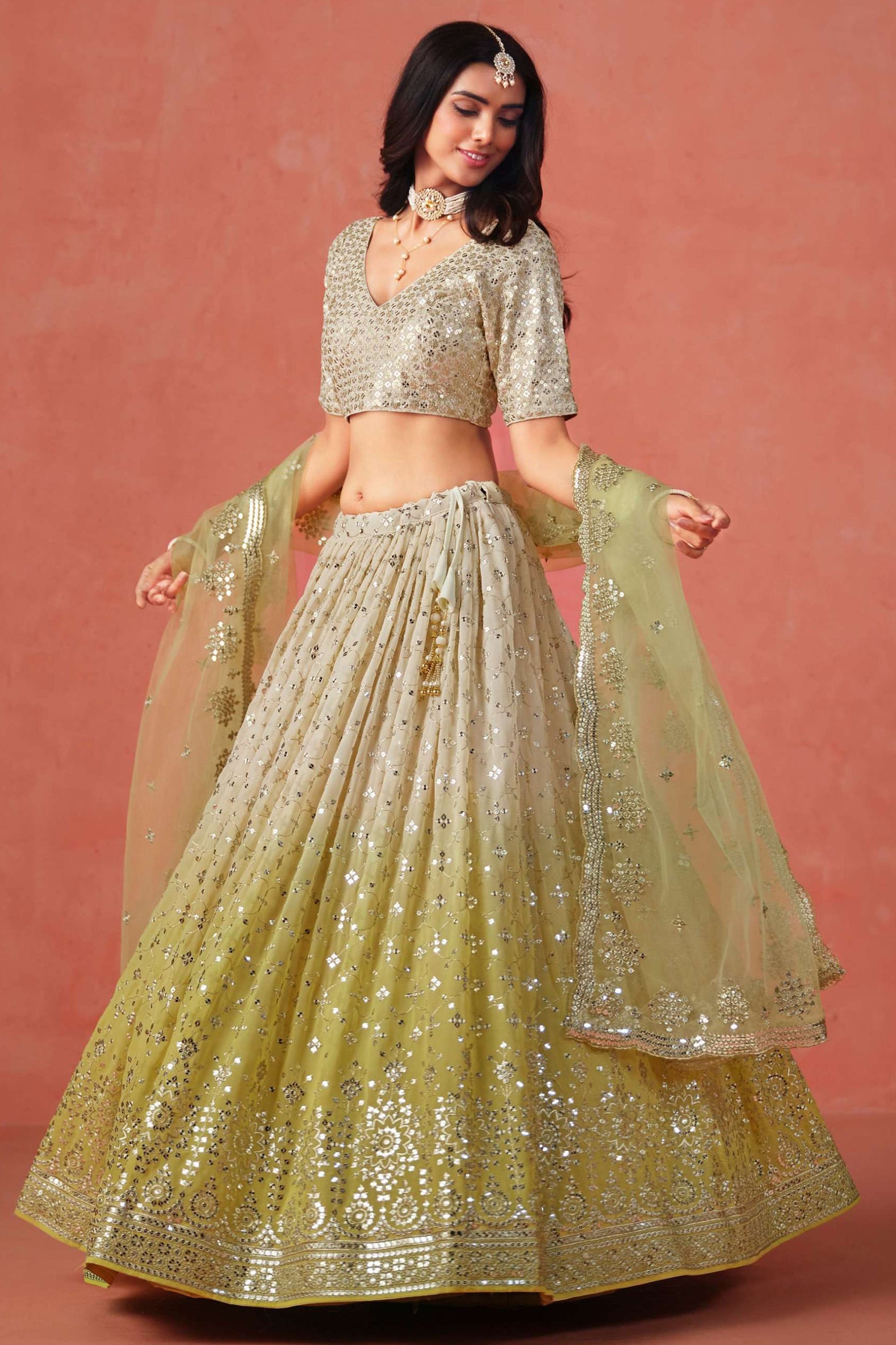 Indian Festive Georgette Lehenga Choli With Matching Net Dupatta