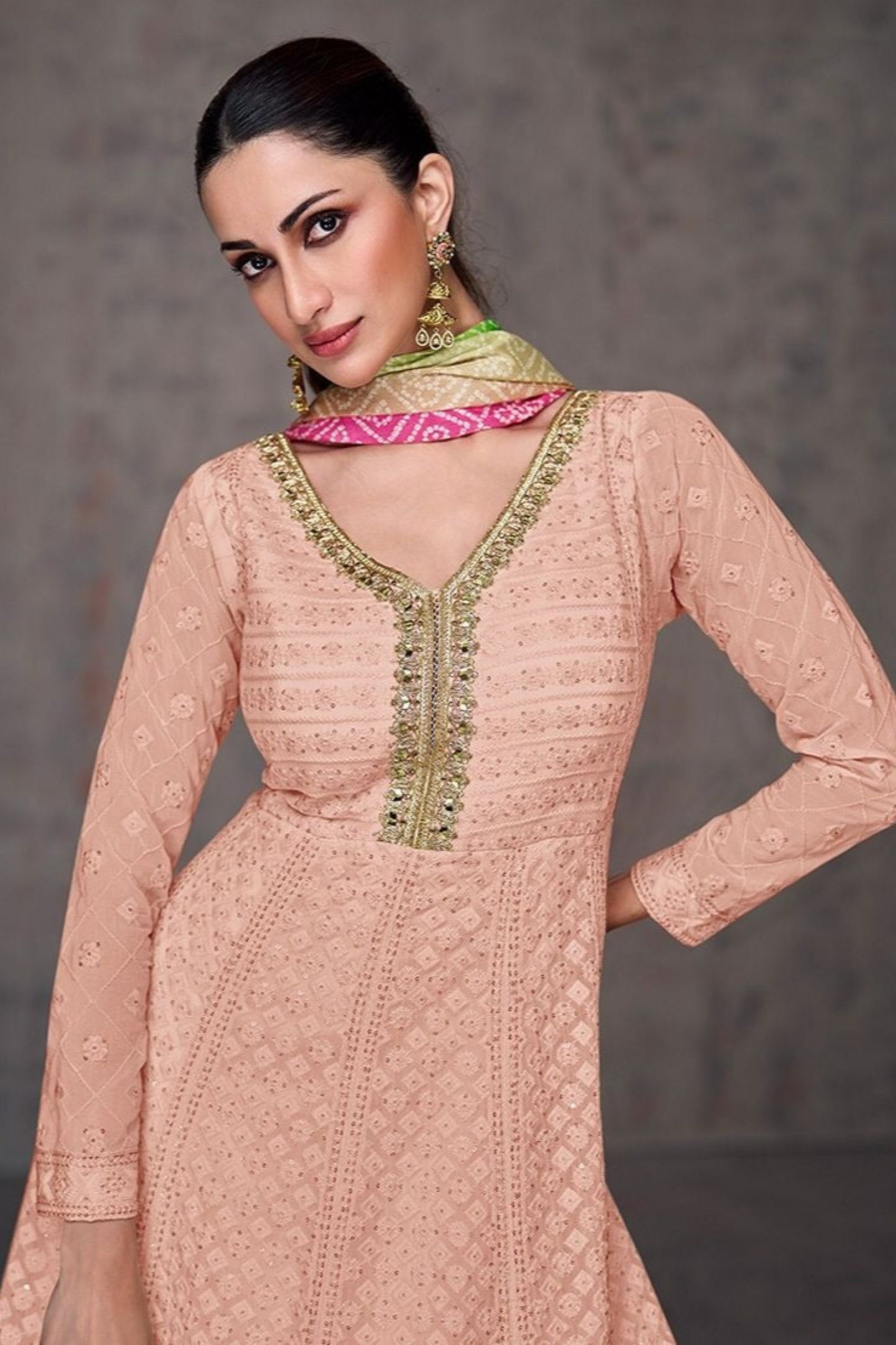 Peach Anarkali Gown With Dupatta Indian Wedding Dress CANADA Wear