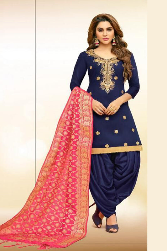 Patiala suit in navy blue with gota work