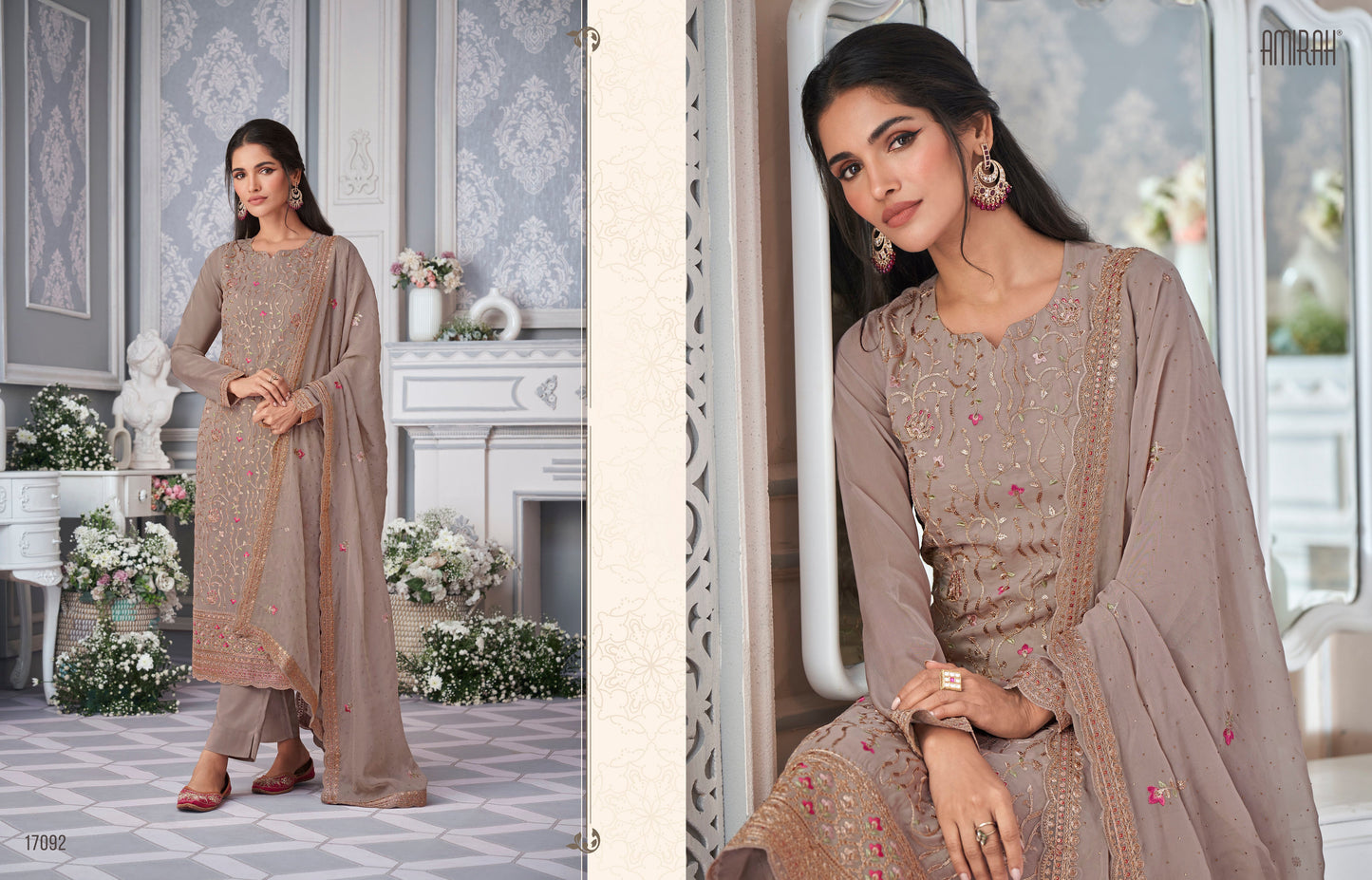 Peacock organza silk dupatta detail Indian suits set