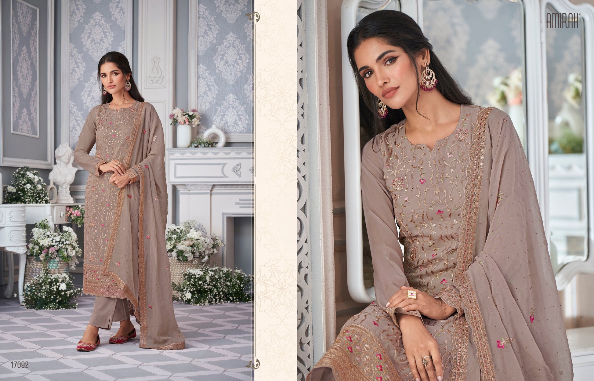 Peacock organza silk dupatta detail Indian suits set