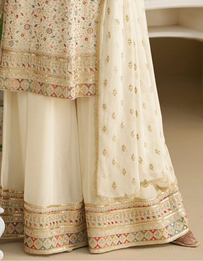 Premium Georgette Palazzo Dress With Embroidery - Ready To Wear