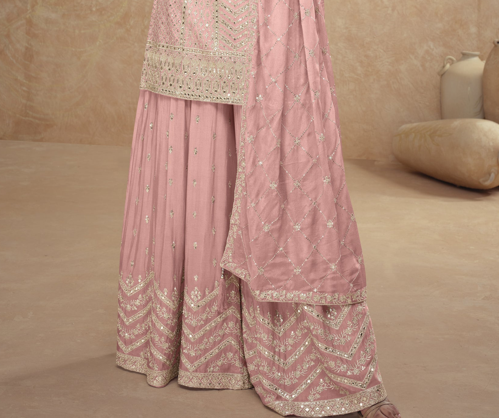 Pink Wedding Salwar Suit With Palazzo Pants - Indian Festive Dress