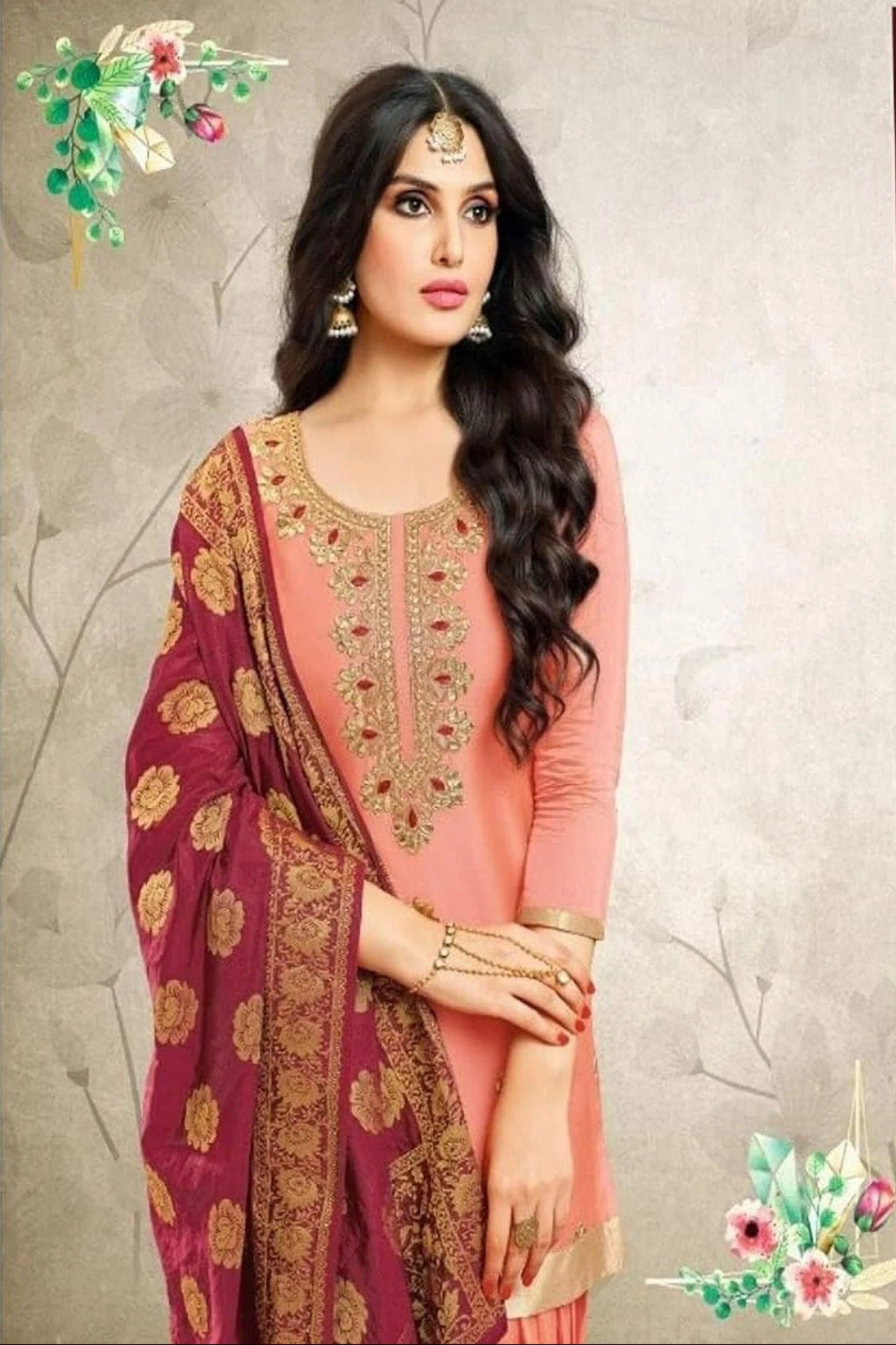 Designer patiala suit for women in peach shade