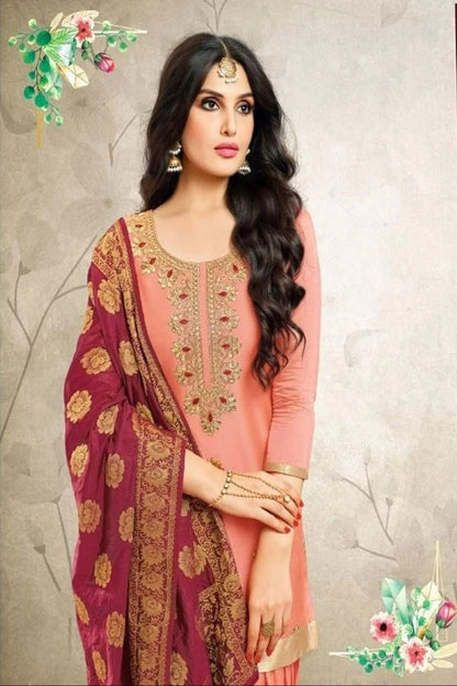 Designer patiala suit for women in peach shade