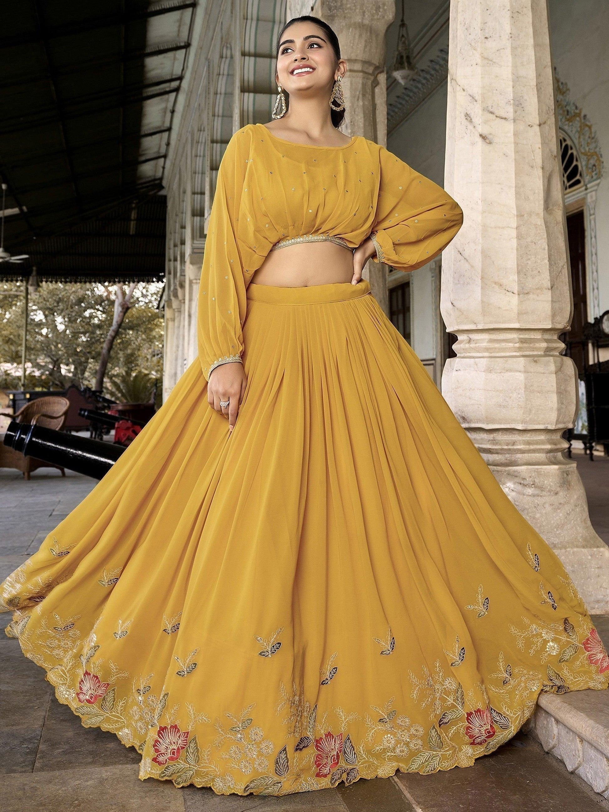 "Celebrate Indian roots in the U.S. with our lehengas."