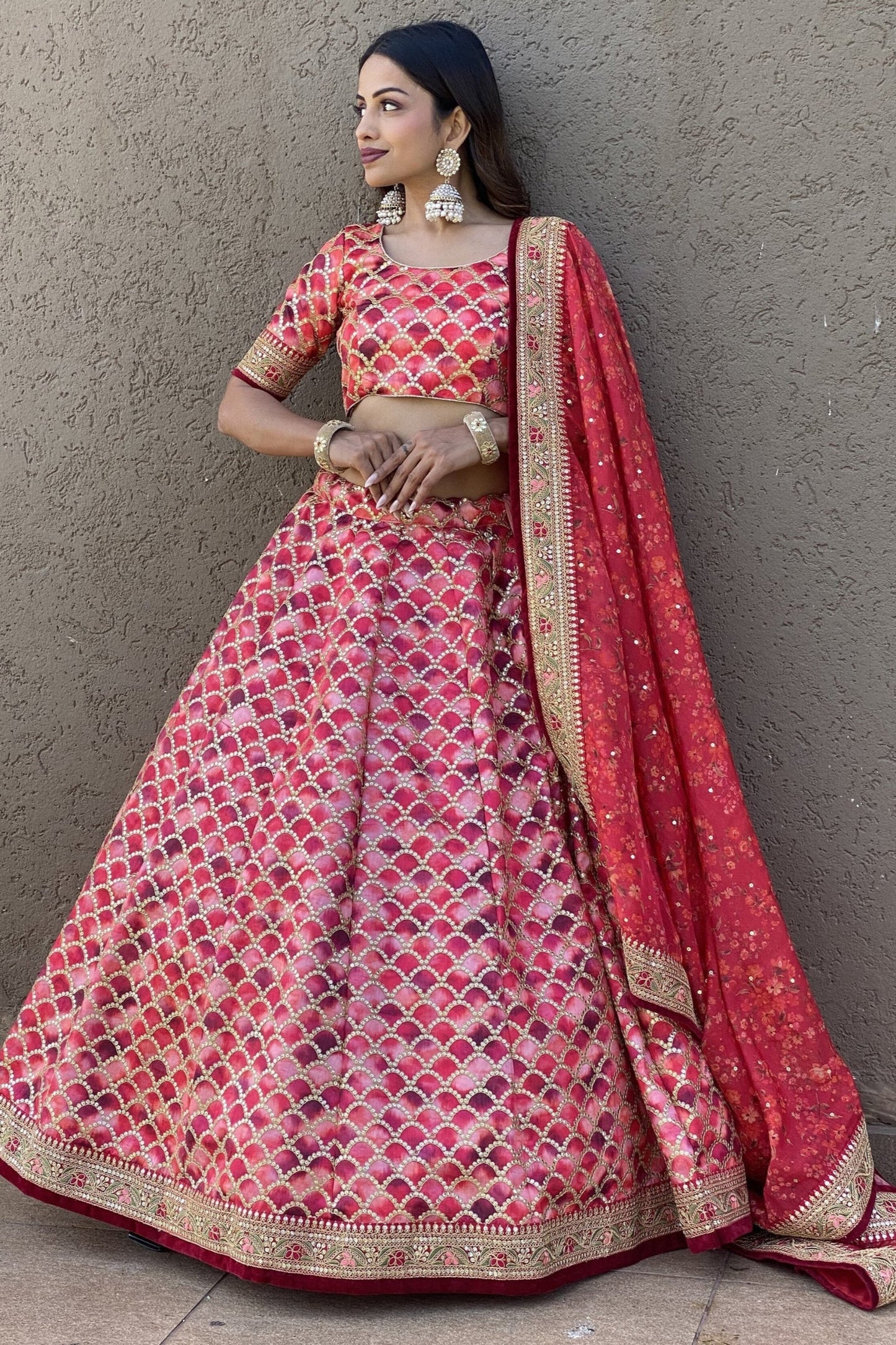 "Traditional lehengas for modern Indian Americans." 