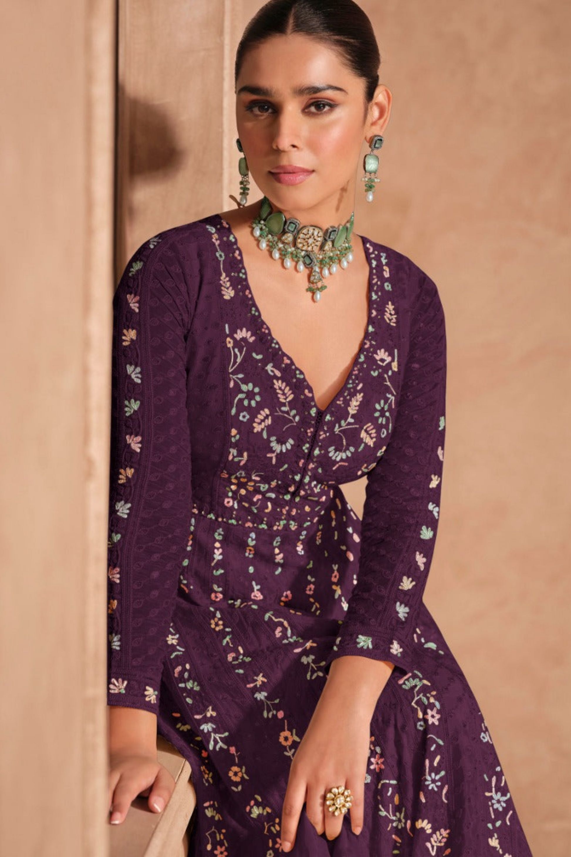 Wedding Anarkali Dress With Heavy Embroidery Work Front View Indian Ethnic Wear USA