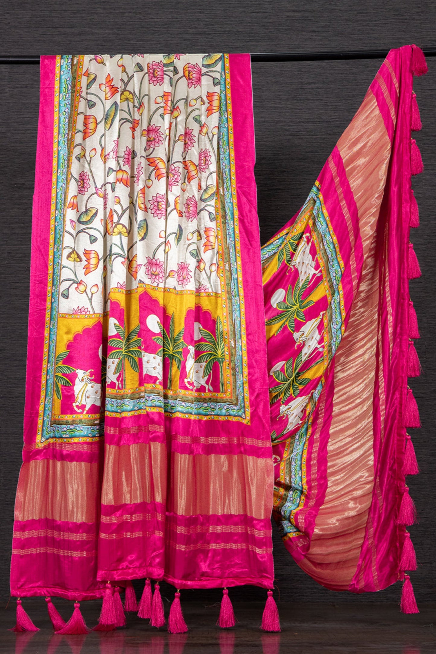 pink dupatta with tassels for wedding guest wear
