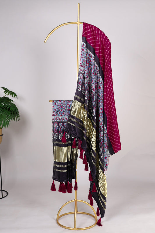 Multicolor dupatta in pure Gaji silk with digital print