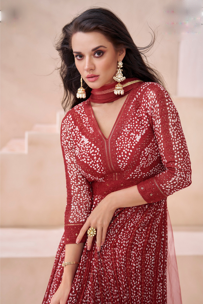 Pakistani Indian Eid Special Long Real Georgette Anarkali Gown With Dupatta 