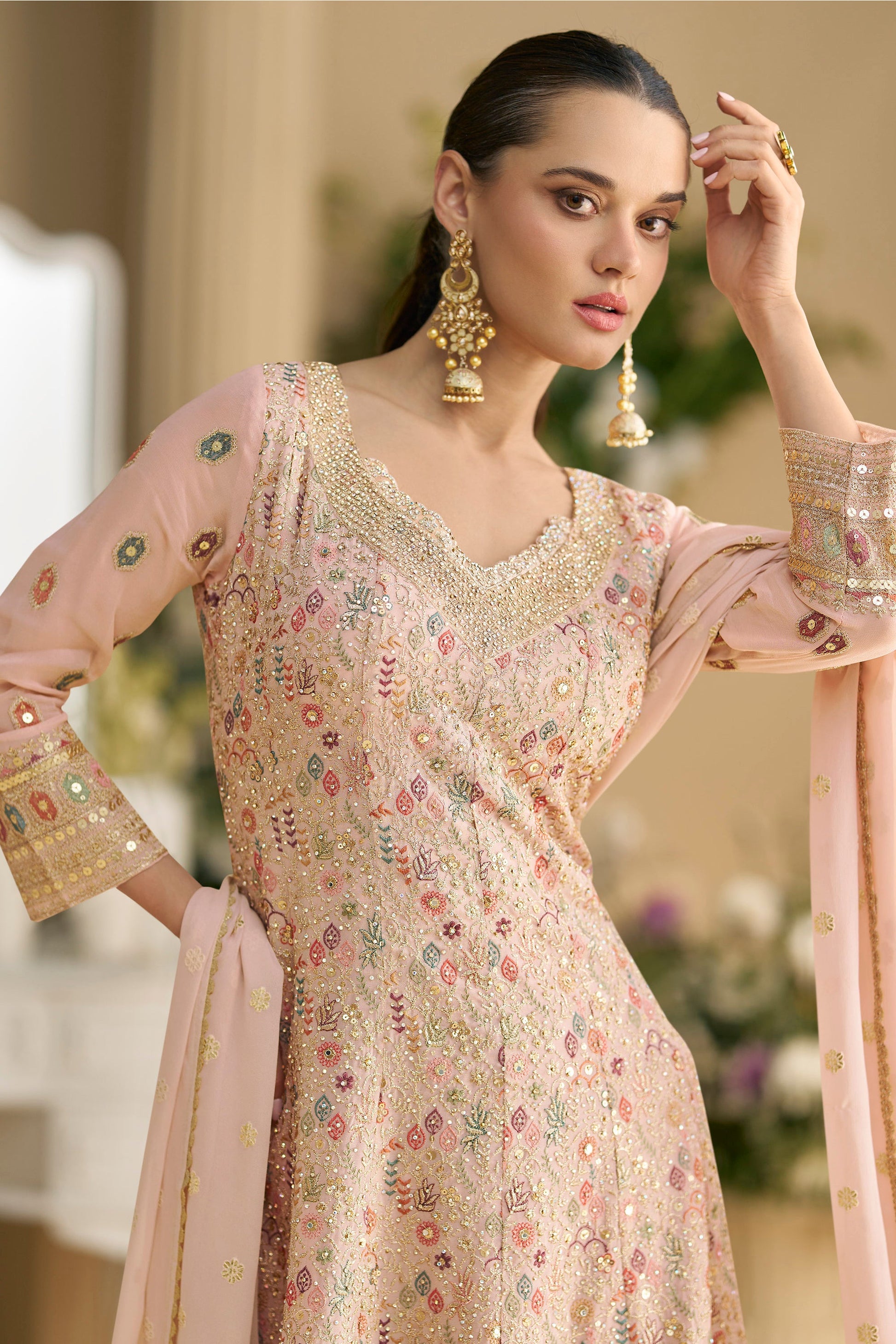Reception Party Wear Stitch Salwar Kameez Palazzo Dupatta Suit South Asian Wedding USA
