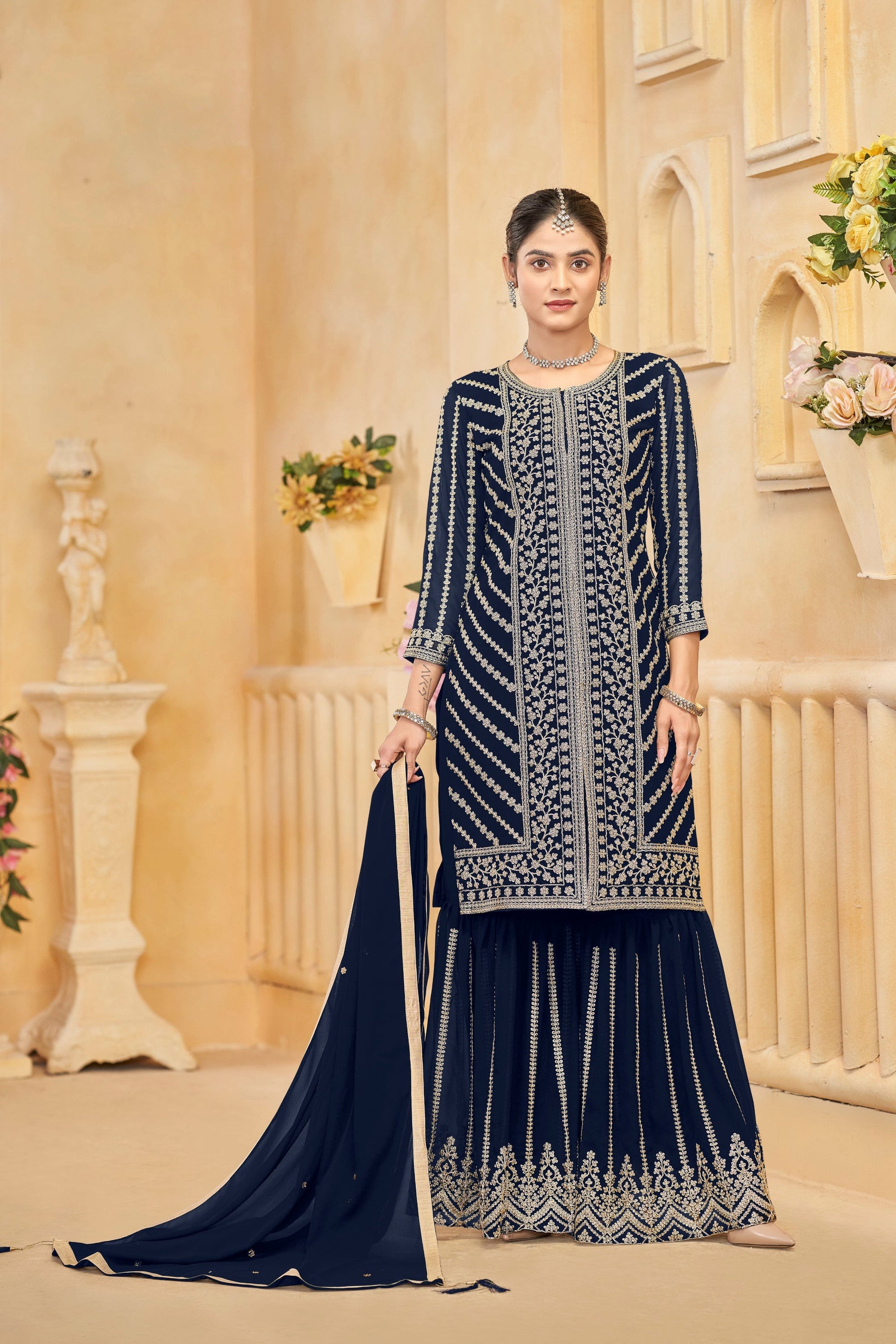 blue sharara kurta with heavy embroidery 