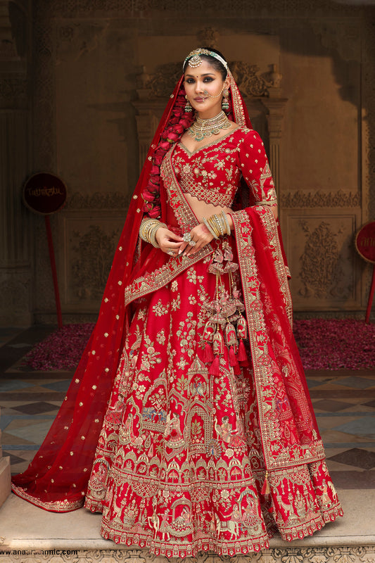 Red Bridal Lehenga Choli Heavy Embroidery & Sequence Work Lehenga Choli