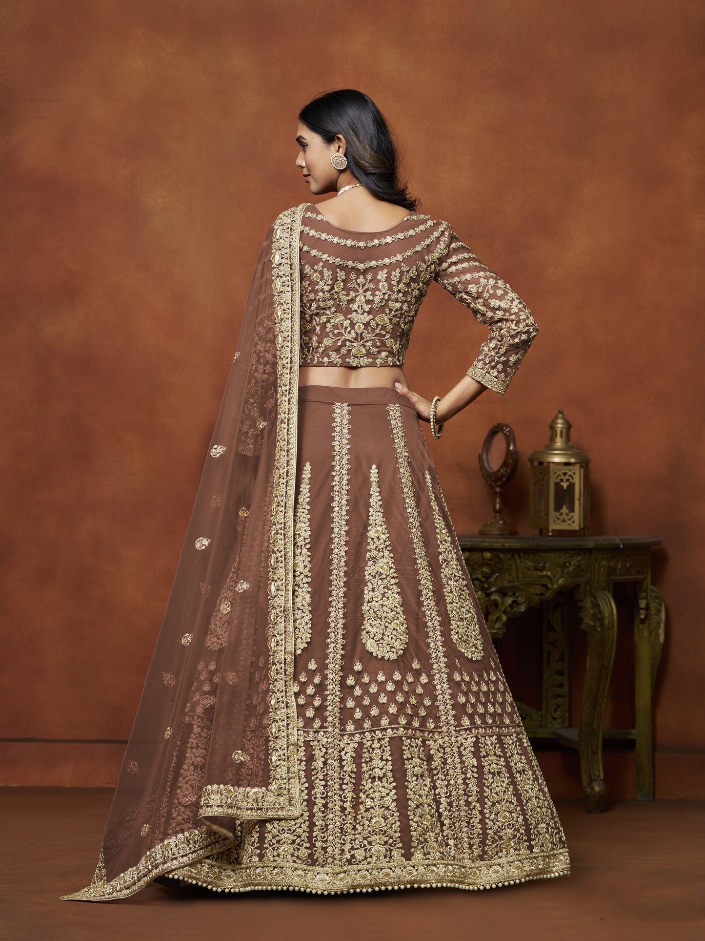 Brown Lehenga for Diwali â€“ Bright and bold, perfect for lighting up the night. 