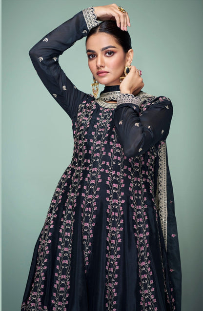 Pakistani style sharara in dark blue for eid wear