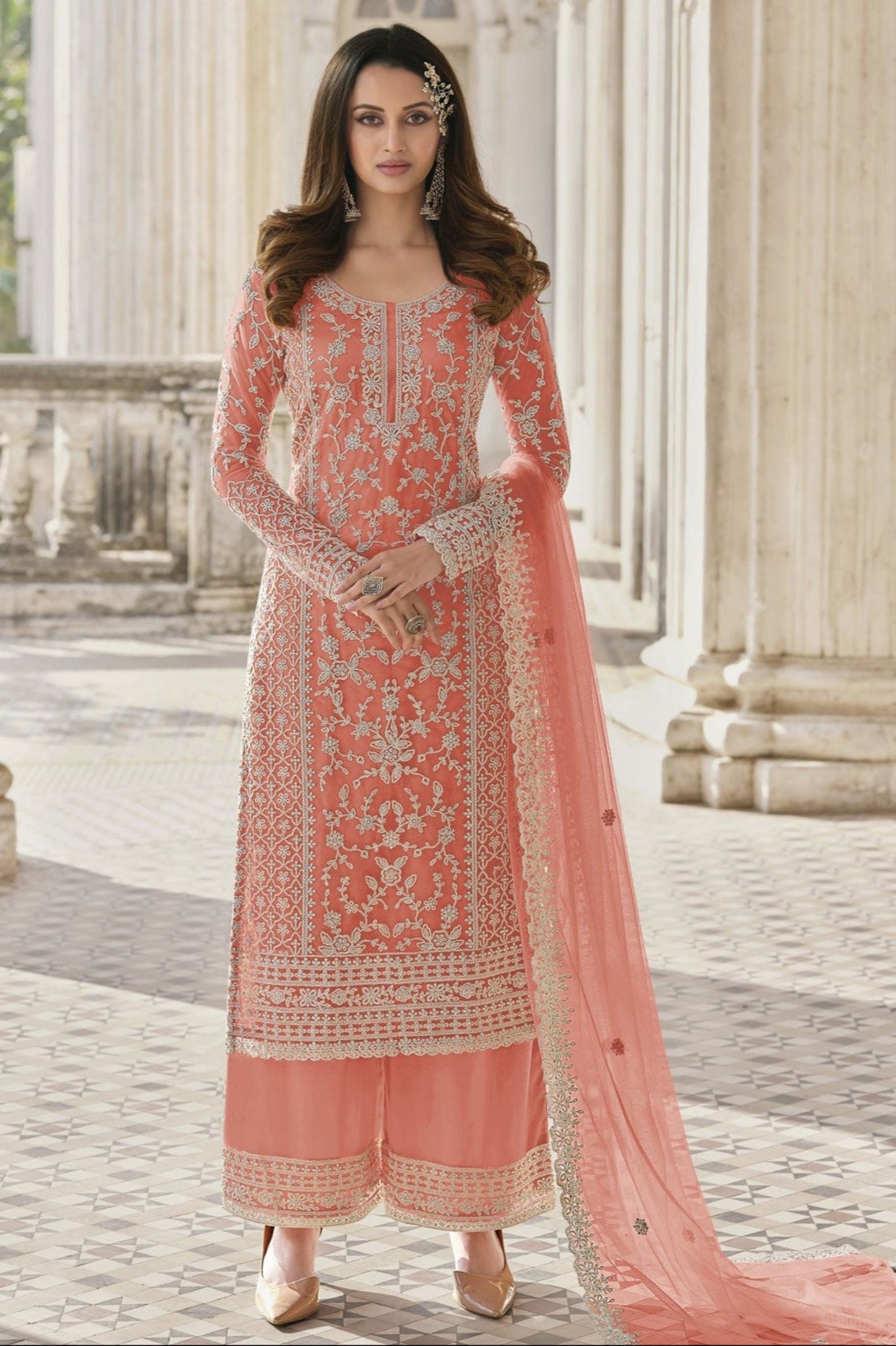 New Style Orange Ready To Wear Salwar Kameez Palazzo