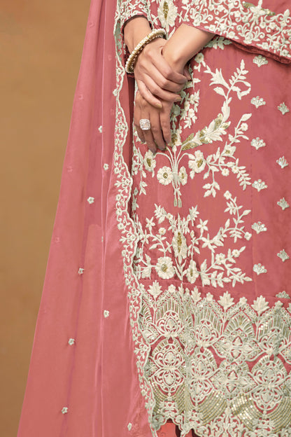 Elegant Organza Salwar Suit With Embroidery For Party And Festival Wear
