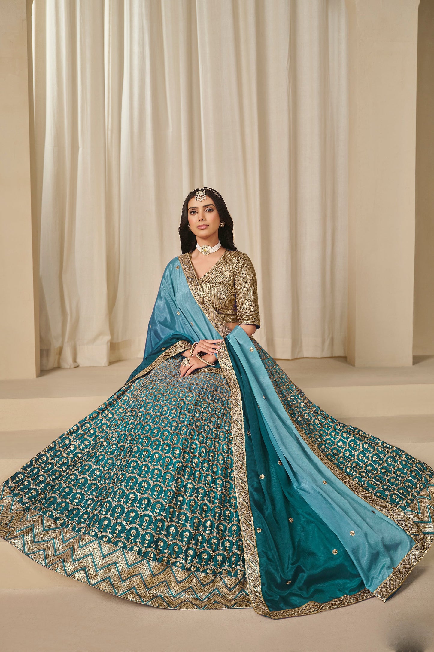 Premium Indian Wedding Wear Chinon Silk Lehenga Choli with Dupatta