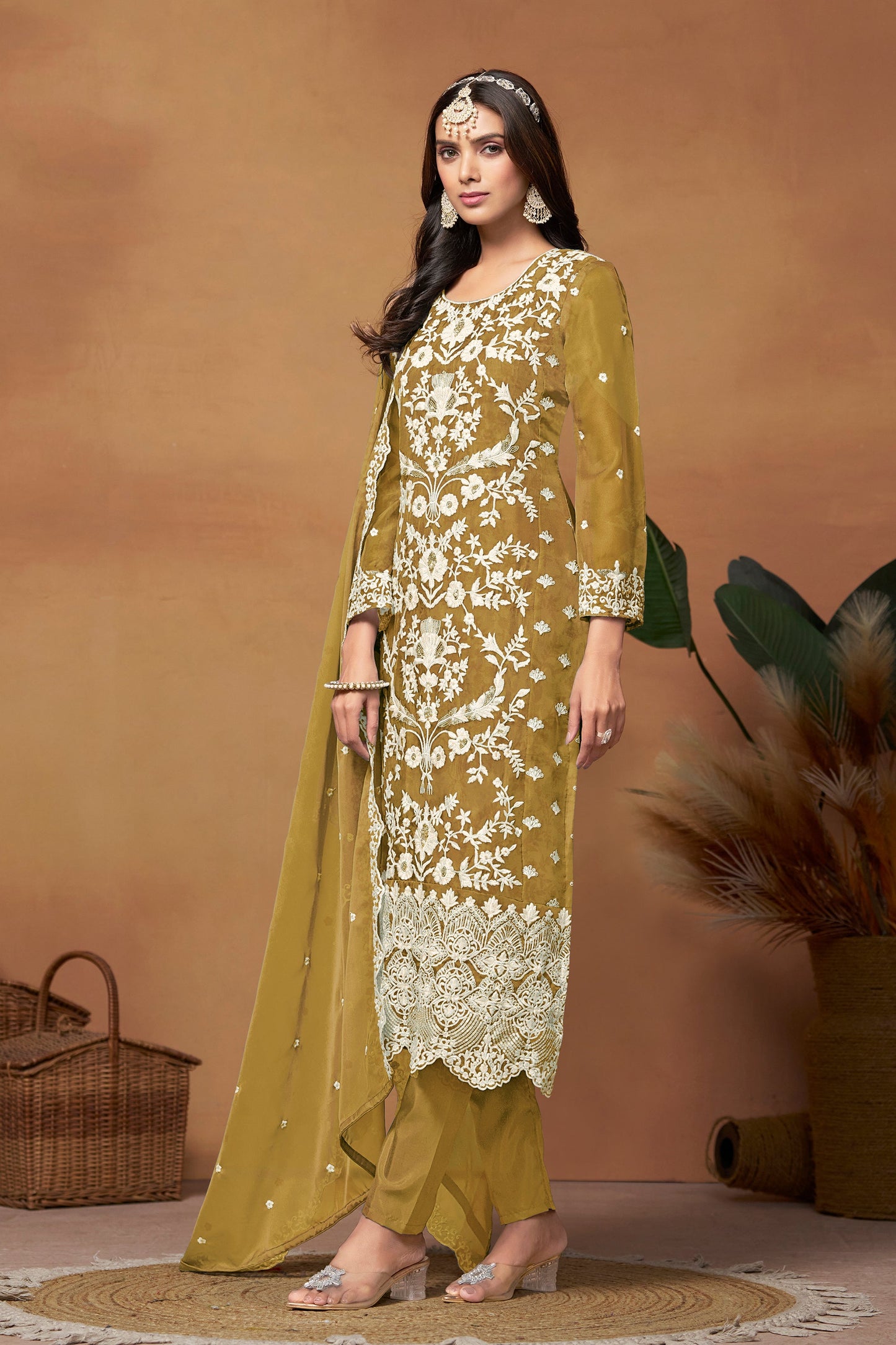 Premium Yellow Soft Organza Salwar Kameez Suit With Matching Dupatta For Women