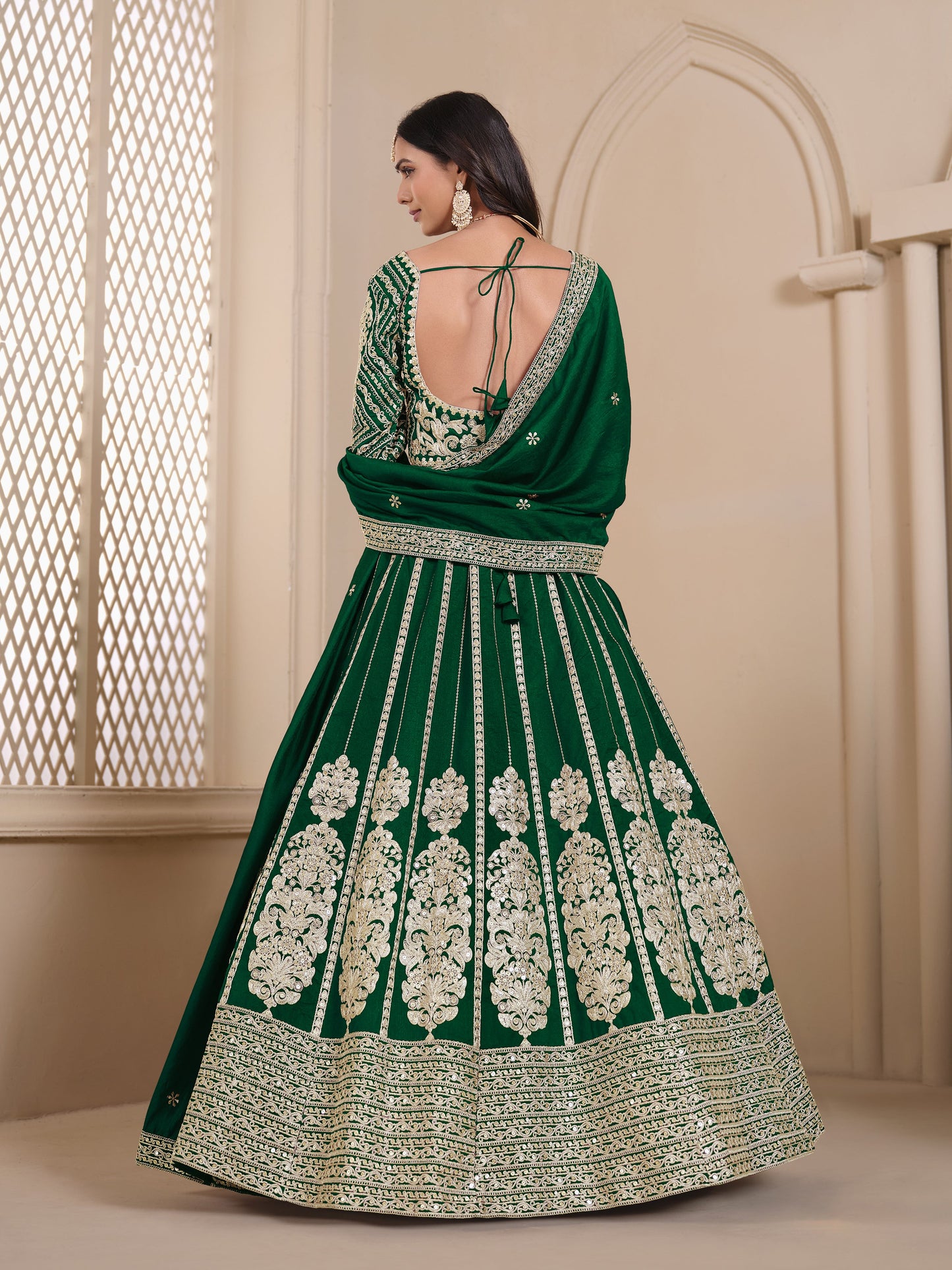 "Elegant lehengas for U.S.-based Indian celebrations."
