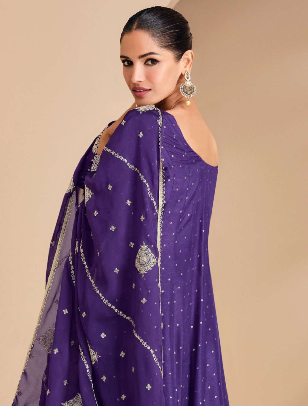 Purple Embroidered Indian Pakistani Anarkali Gown With Dupatta For Her