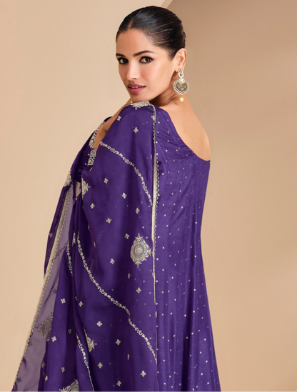 Purple Embroidered Indian Pakistani Anarkali Gown With Dupatta For Her