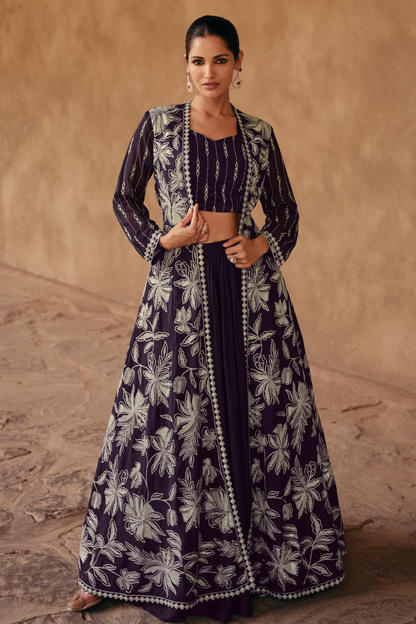 New Style Wine Chinon Silk  Anarkali Gown Suits For Special Wedding Wear