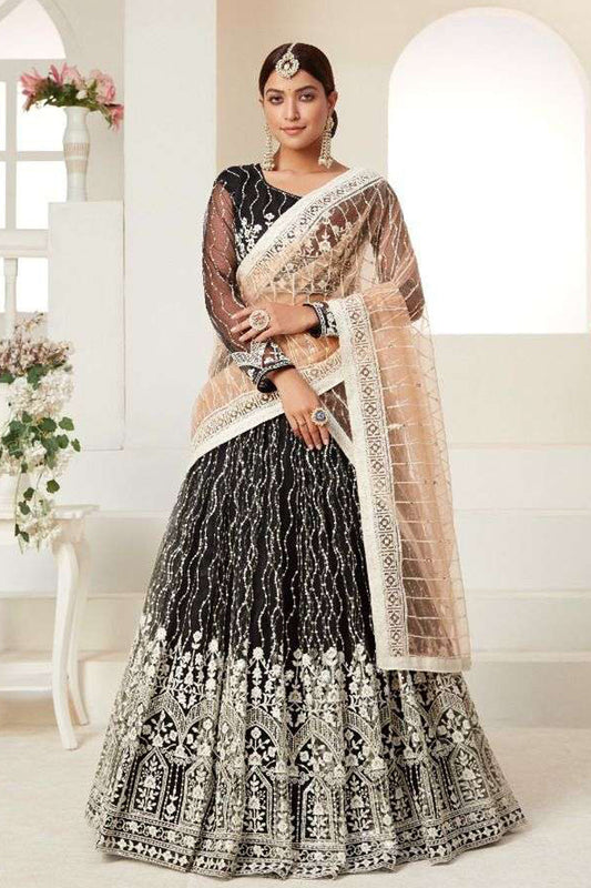 Black Embroidered Pakistani Bridal Lehenga Choli With Heavy Net Dupatta For Wedding Reception