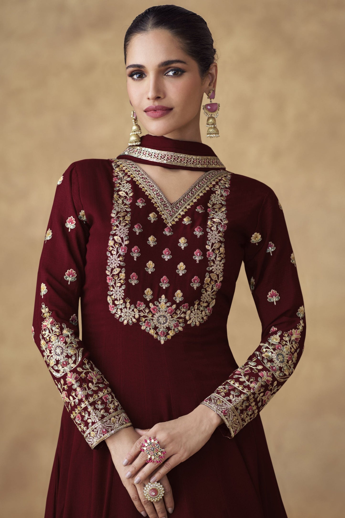 Indian-Pakistani Wedding Embroidered Worked Full Long Anarkali Gown Suit 