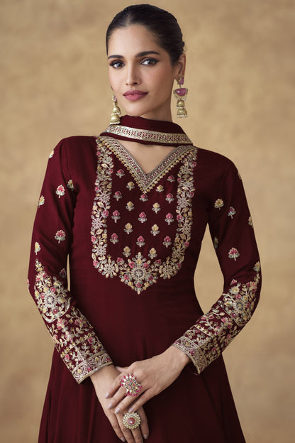 Indian-Pakistani Wedding Embroidered Worked Full Long Anarkali Gown Suit 