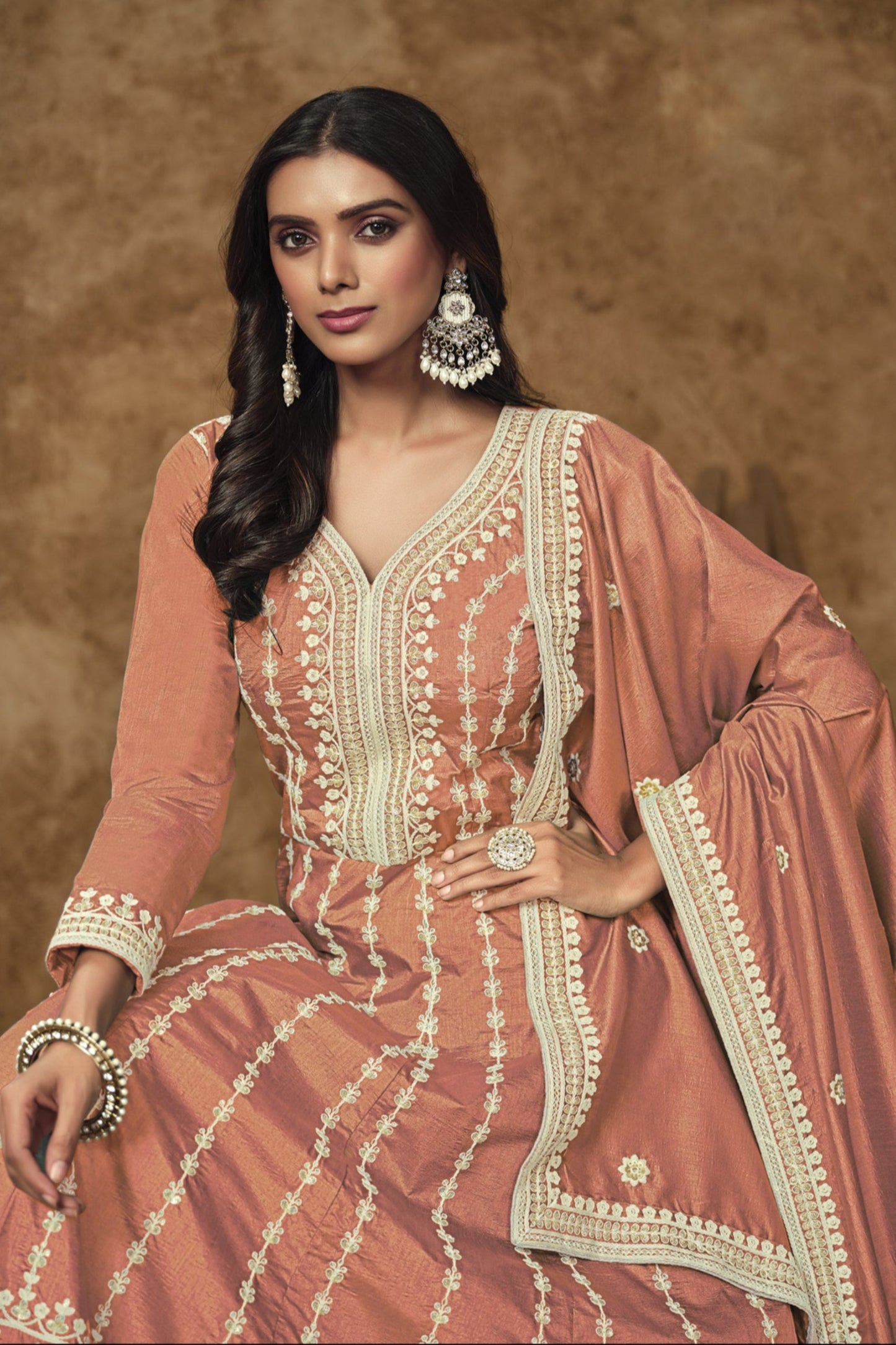 Orange Anarkali Gown for Wedding Party Wear Dupatta Suit for USA Girl's