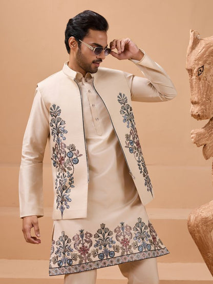 Mens Wear Kurta In Beige Front Design View