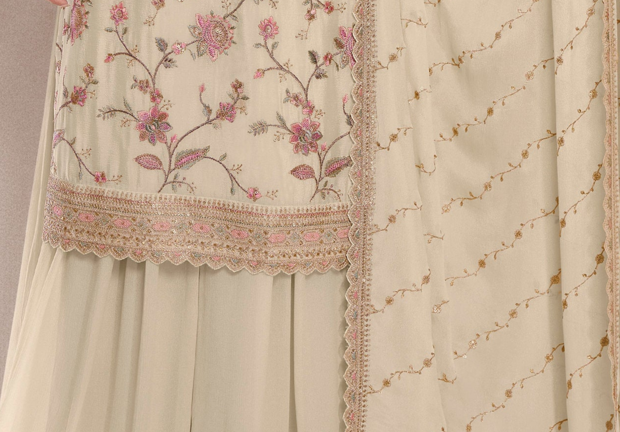 Close-Up Of Embroidery Work On Designer Palazzo Suit Dupatta
