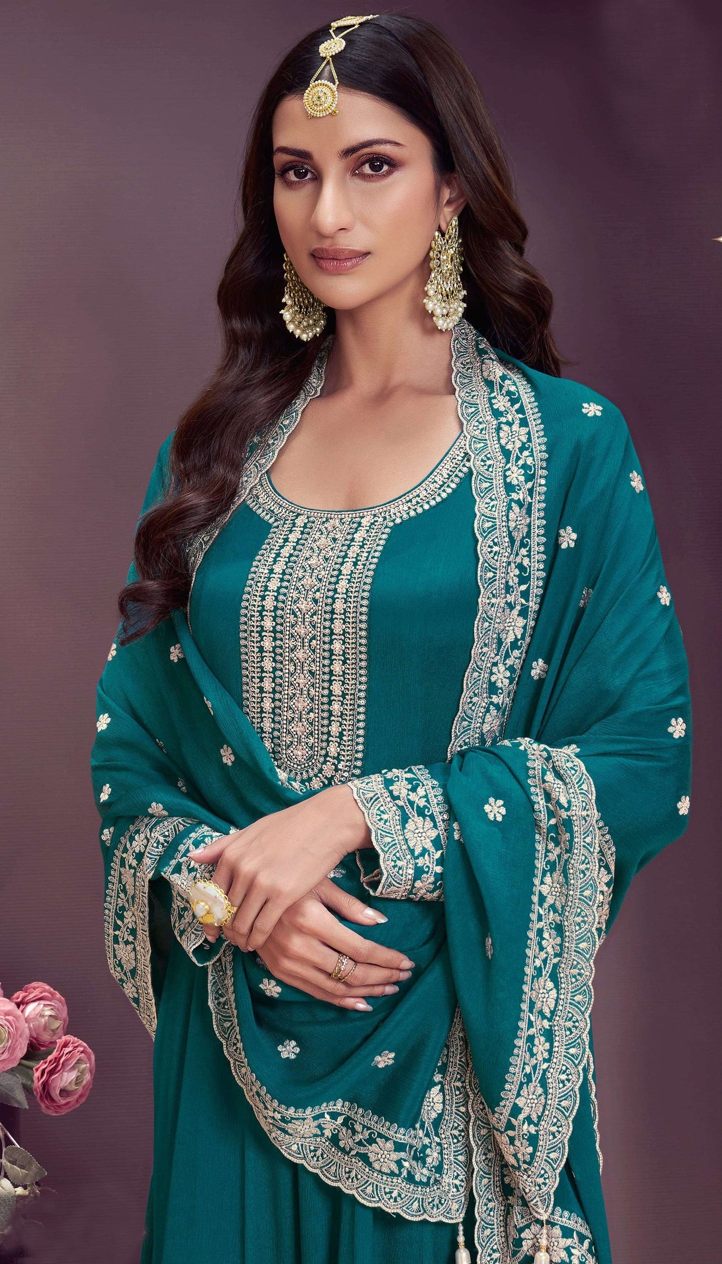 Women's Wedding Function Party Wear Anarkali Dupatta Dress 